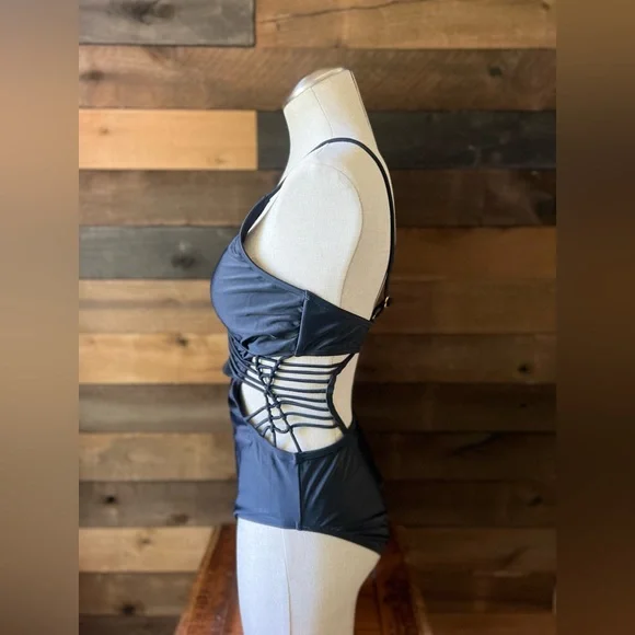 Ibiza Black Macrame Crisscross One Piece Strappy Swimsuit - Picture 11 of 12